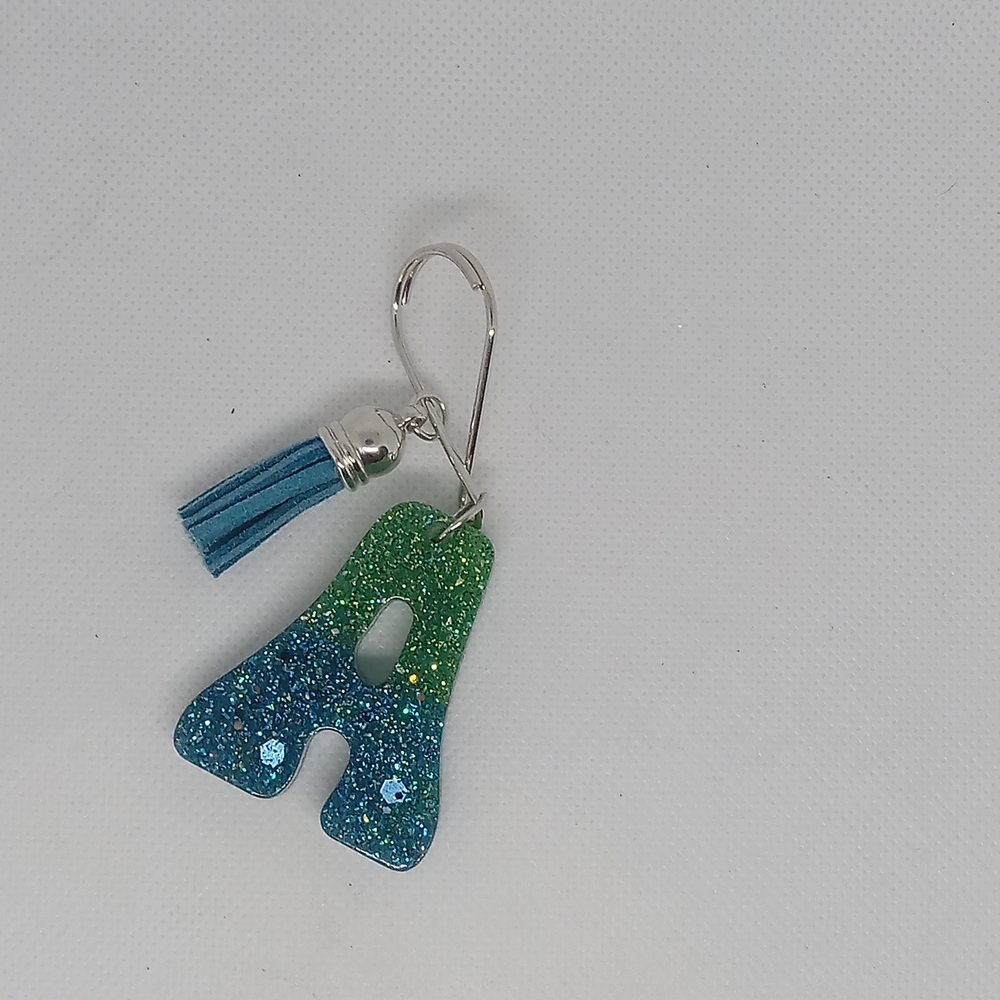 Glittery Blue and Green Initial 'A' Keychain